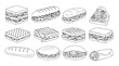 © Marzina Begum - Collection of hand drawn delicious sandwiches and wraps food icons set silhouette