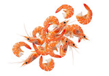 Delicious Cooked Whole Shrimp Isolated on White. Fresh Seafood Pile, Ready for Cooking or Eating.
