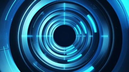 Wall Mural - Futuristic Technological Blue Digital Tunnel with Circular Patterns