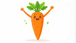 © Hart - Joyful cartoon carrot with arms raised in celebration, depicting health and happiness