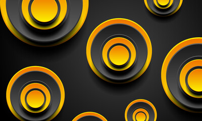 Wall Mural - Abstract tech geometric background with black and orange circles. Vector design