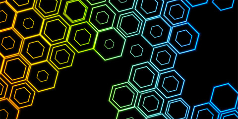 Wall Mural - Colorful geometric laser hexagons abstract futuristic neon background. Vector technology design