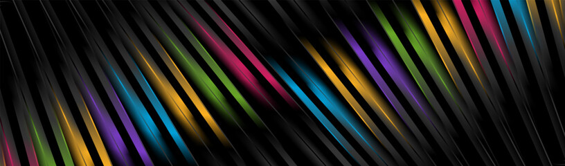 Wall Mural - Minimal colorful glossy striped abstract geometric background. High contrast tech vector banner design