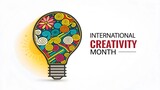 International creativity month concept with colorful light bulb and artistic design
