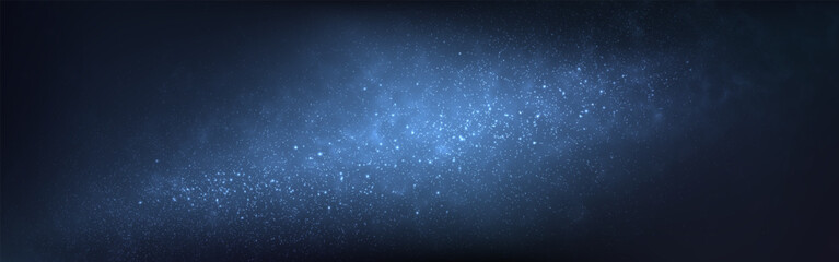 Wall Mural - Milky Way galaxy. Starry night sky with glowing blue constellation in deep space. Futuristic astronomy background with stardust particles. Beautiful blue nebula. Vector Illustration.