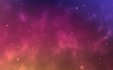 Wall Mural - Galaxy background with vibrant color nebula clouds and glowing stars. Beautiful dreamy sky. Colorful cosmic wallpaper. Fantasy milky way. Starry universe. Vector Illustration.