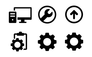 Technical icon set for it and engineering projects - tools, gear, and computer symbols for design and development