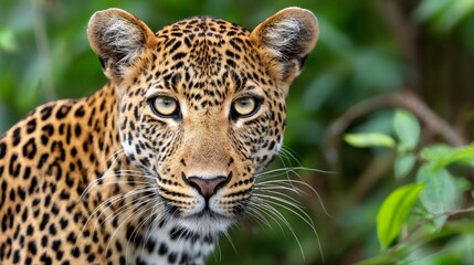 Wall Mural - leopard looking directly at camera with piercing eyes