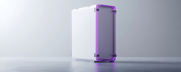 Ultra-thin transparent case with violet RGB glow on clean white futuristic slab
