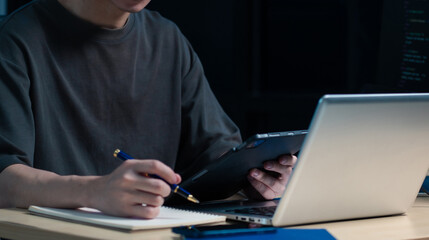 Development programmer male working in website a software and coding technology.