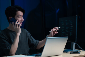 Development programmer male working in website a software and coding technology.