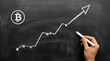 © Natti - The graph is trending sharply upward and terminates in a large arrow, symbolizing growth or increasing value.In the top left corner, a chalk-drawn Bitcoin logo is clearly visible.