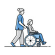 © FixGraphix Studio - Caregiver assisting senior in wheelchair, minimalist line art style.