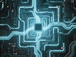 © yanli - Digital circuit board with glowing blue pathways and central processing unit