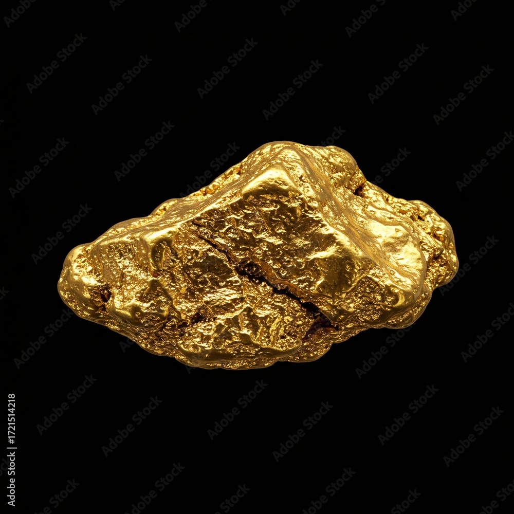 Pure unrefined gold nugget, a symbol of wealth and prosperity, isolated ...