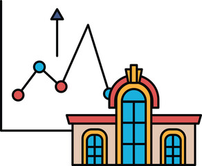 Canvas Print - A building with a graph showing a rising line