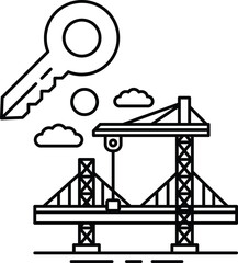 Canvas Print - A key is shown above a bridge with a crane