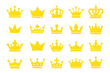 Wall Mural - Crown symbols. Set of black crown icons. Black crown sign collection. Big collection quolity crowns. Crown icon set. Collection of crown silhouette.