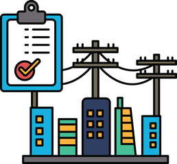 Canvas Print - A black and white drawing of a city with a clipboard on top of a pole