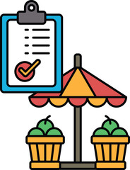 Canvas Print - A clipboard with a check mark on it is next to a table with a canopy