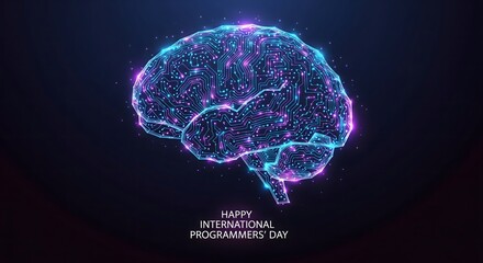 Digital brain illustration for international programmers day celebration