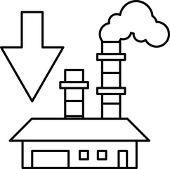 Canvas Print - A factory with a large chimney and a downward arrow