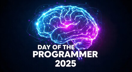 Day of the programmer 2025 with digital brain and neon lights