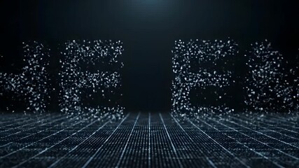 High-tech abstract background showing particle disintegration over a luminous grid, representing the flow of digital information and innovation