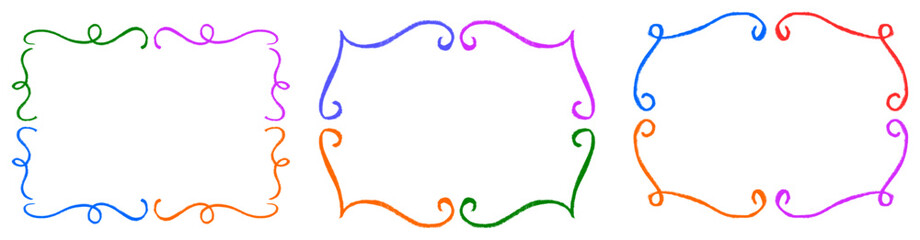 Wall Mural - Fancy Frames Simple Crayon Chalk Drawing Doodle Vector Set