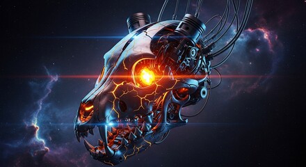 Cybernetic Canine Skull Futuristic Design.