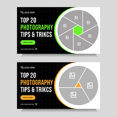 Wall Mural - Multipurpose photography tips and tricks video thumbnail banner design, daily photography techniques video set cover banner design, fully customizable vector eps 10 file format