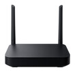 © OMD - Modern wireless router with dual antennas on a white background.