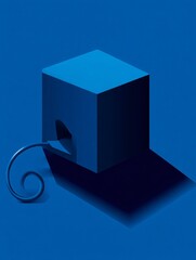 Wall Mural - isometric illustration of a LAN cable entering a cloudstone block, with flat primary blue background and long drop shadow isometric LAN cable cloudstone block flat blue background digital plug 
