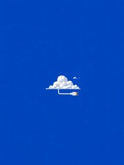 Wall Mural - cloudstone illustration with a LAN cable running through it horizontally, set on deep primary blue background cloudstone LAN cable horizontal connection blue background flat design minimal tech 