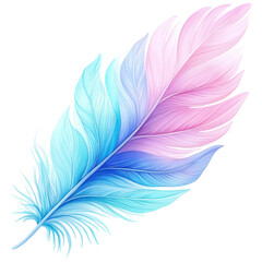 Wall Mural - Vibrant watercolor feather with a gradient of blue and pink hues.