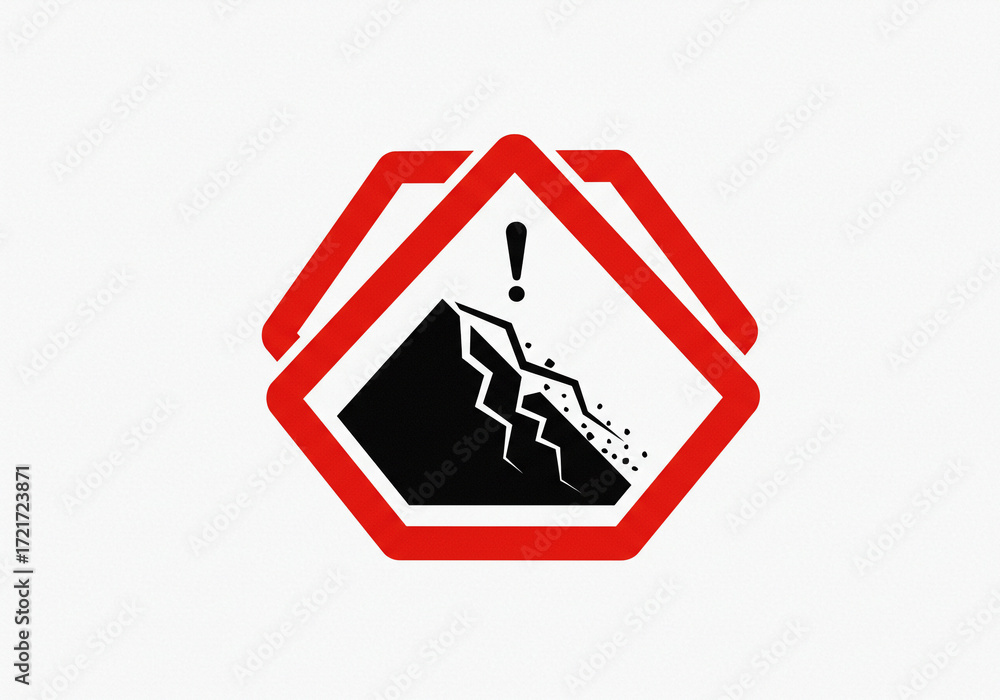 Unstable Rocks Sign Warning symbol alert for falling rocks danger, hazard sign indicating ...