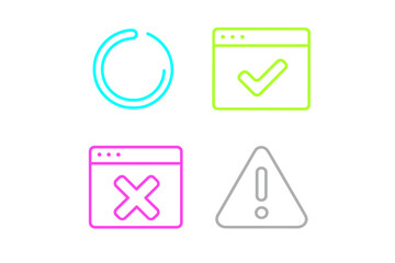 Web and mobile application user interface icons for status, loading, success, error, and warning alerts