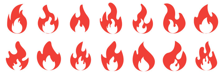 Wall Mural - Fire flame icon vector design symbol. Set of fire icons. Flame design of different shapes. Vector illustration