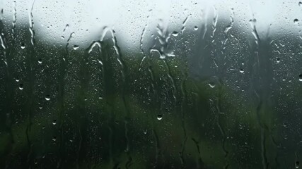 Wall Mural - ﻿Timelapse of rain falling and streaming down a windowpane, creating abstract patterns motion, calm, peaceful