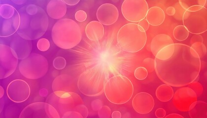 Wall Mural - radiant pink and orange bokeh glow with bright light burst and dreamy abstract background ideal for wallpaper or banner copy space