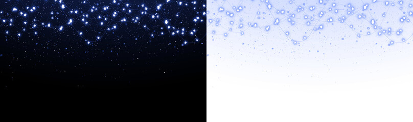 Dark blue and light blue sparkling overlay with bokeh effect, creating a dreamy atmosphere, ideal for backgrounds and design projects with copy space