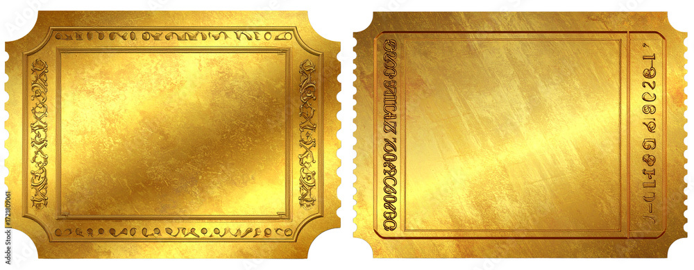 Sat of Vintage Style Golden Raffle Ticket with Perforated Edges ...