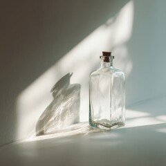 Wall Mural - Minimalistic Scene with Clear Glass Vase and Soft Shadows