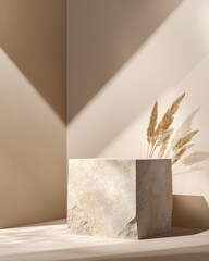 Wall Mural - Minimalist Product Display on Podium with Natural Elements