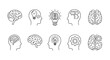 © Gerald I. Mastin - Brain Power: Creative Thinking, Problem Solving, and Mental Health Concepts Illustrated in Line Art Icon Set with Brains, Lightbulbs, Gears and Puzzles
