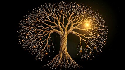A classic tree of life diagram is unraveled and rewoven into a new, complex network of glowing light.