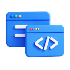 Blue interface symbols showing coding development concept on transparent background