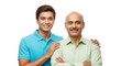 © Pro DG Collections - A smiling young man with his hand on his father's shoulder posing against a white background studio shot
