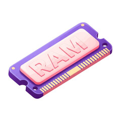 Computer ram module, random access memory stick, isolated on transparent background