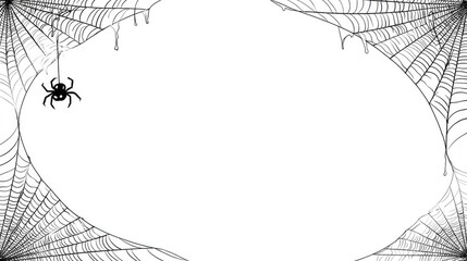 A graphic Halloween element perfect for website headers, invitations, or social media banners. The design utilizes a classic spooky motif--a spider and its web--rendered in a modern